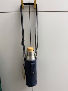 Velez Navy Water Bottle Carrier Crossbody Sling Leather